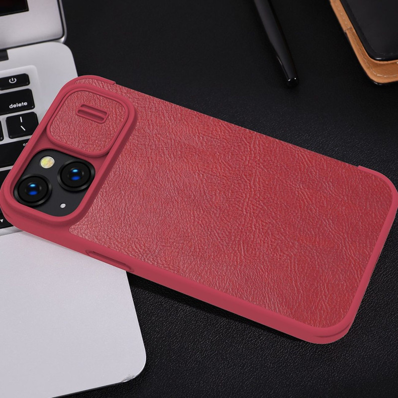Nillkin Qin Leather Pro Case iPhone 14 Plus fotoaparato dangtelio dėklo dangtelio atverčiamas dėklas mėlynas