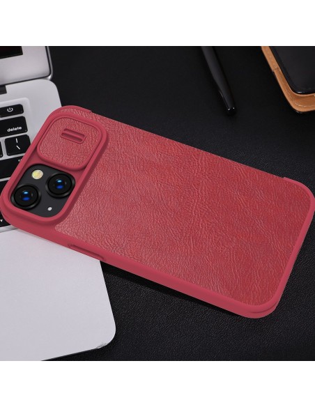 Nillkin Qin Leather Pro Case iPhone 14 Plus fotoaparato dangtelio dėklo dangtelio atverčiamas dėklas mėlynas