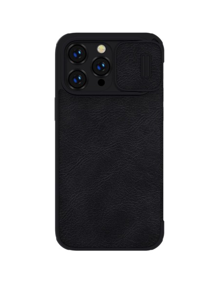 Nillkin Qin odinis profesionalus dėklas iPhone 14 Pro Max fotoaparato dėklas, dėklas, atverčiamas dėklas, juodas