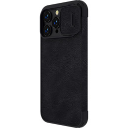 Nillkin Qin odinis profesionalus dėklas iPhone 14 Pro Max fotoaparato dėklas, dėklas, atverčiamas dėklas, juodas