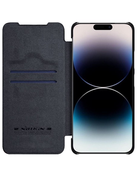 Nillkin Qin odinis profesionalus dėklas iPhone 14 Pro Max fotoaparato dėklas, dėklas, atverčiamas dėklas, juodas