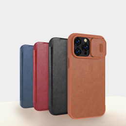 Nillkin Qin odinis profesionalus dėklas iPhone 14 Pro Max fotoaparato dėklas, dėklas, atverčiamas dėklas, juodas