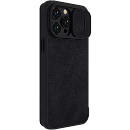 Nillkin Qin odinis profesionalus dėklas iPhone 14 Pro Max fotoaparato dėklas, dėklas, atverčiamas dėklas, juodas