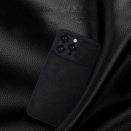 Nillkin Qin odinis profesionalus dėklas iPhone 14 Pro Max fotoaparato dėklas, dėklas, atverčiamas dėklas, juodas