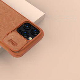 Nillkin Qin odinis profesionalus dėklas iPhone 14 Pro Max fotoaparato dėklas, dėklas, atverčiamas dėklas, juodas