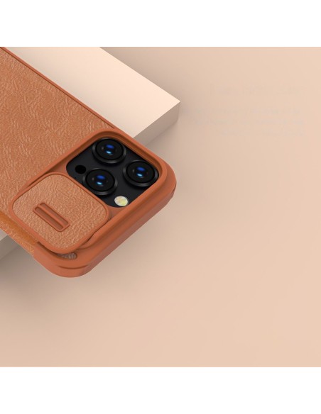 Nillkin Qin odinis profesionalus dėklas iPhone 14 Pro Max fotoaparato dėklas, dėklas, atverčiamas dėklas, juodas