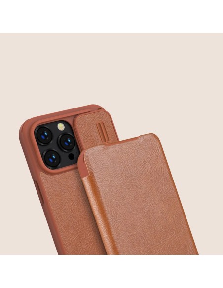 Nillkin Qin odinis profesionalus dėklas iPhone 14 Pro Max fotoaparato dėklas, dėklas, atverčiamas dėklas, juodas