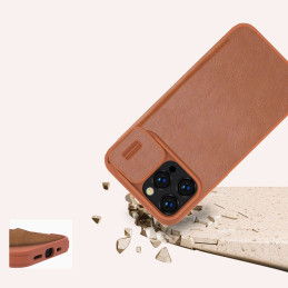 Nillkin Qin odinis profesionalus dėklas iPhone 14 Pro Max fotoaparato dėklas, dėklas, atverčiamas dėklas, juodas