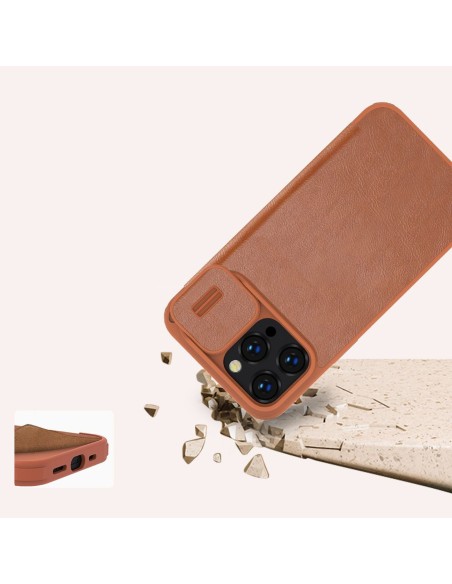 Nillkin Qin odinis profesionalus dėklas iPhone 14 Pro Max fotoaparato dėklas, dėklas, atverčiamas dėklas, juodas