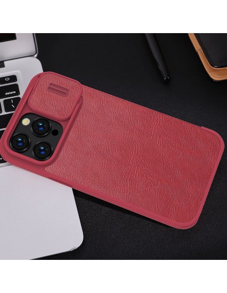 Nillkin Qin odinis profesionalus dėklas iPhone 14 Pro Max fotoaparato dėklas, dėklas, atverčiamas dėklas, juodas