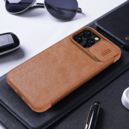 Nillkin Qin odinis profesionalus dėklas iPhone 14 Pro Max fotoaparato dėklas, dėklas, atverčiamas dėklas, juodas