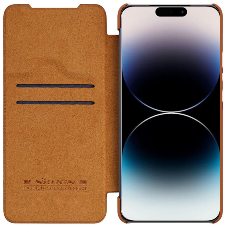 Nillkin Qin odinis profesionalus dėklas iPhone 14 Pro Max fotoaparato dangtelis, dėklas, atverčiamas dėklas, rudas