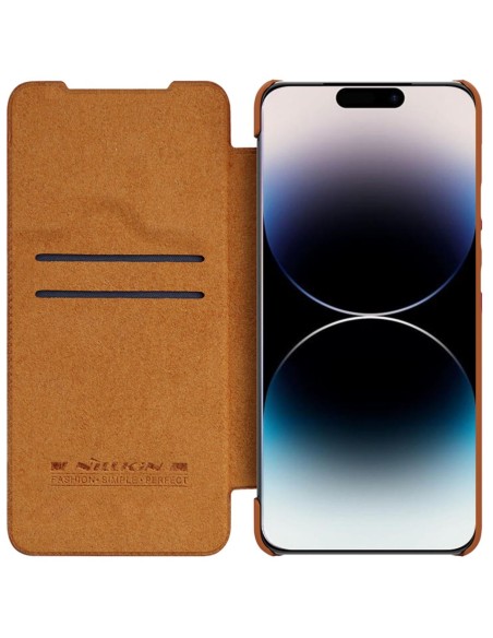 Nillkin Qin odinis profesionalus dėklas iPhone 14 Pro Max fotoaparato dangtelis, dėklas, atverčiamas dėklas, rudas Nillkin Qin odinis profesionalus dėklas iPhone 14 Pro Max fotoaparato dangtelis, dėklas, atverčiamas dėklas, rudas