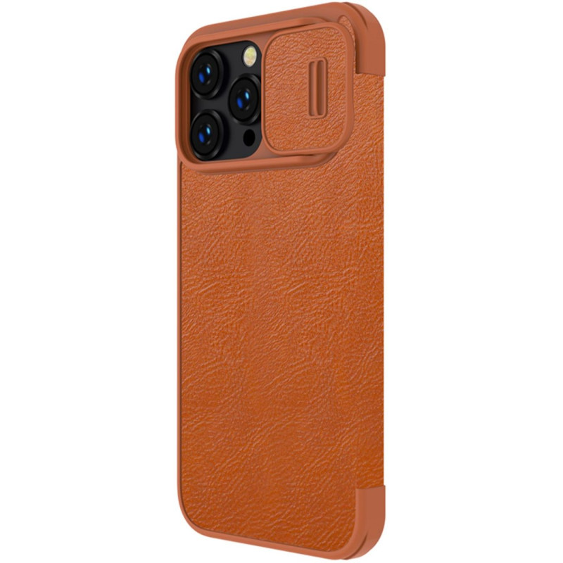 Nillkin Qin odinis profesionalus dėklas iPhone 14 Pro Max fotoaparato dangtelis, dėklas, atverčiamas dėklas, rudas