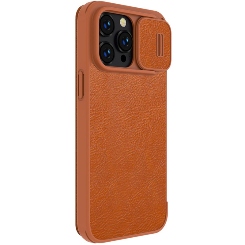 Nillkin Qin odinis profesionalus dėklas iPhone 14 Pro Max fotoaparato dangtelis, dėklas, atverčiamas dėklas, rudas