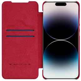 Nillkin Qin Leather Pro Case iPhone 14 Pro Max fotoaparato dangtelis Dėklas Apverčiamas dėklas raudonas