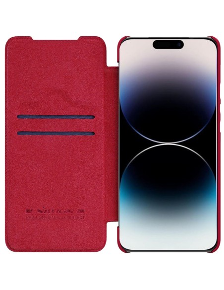 Nillkin Qin Leather Pro Case iPhone 14 Pro Max fotoaparato dangtelis Dėklas Apverčiamas dėklas raudonas Nillkin Qin Leather Pro Case iPhone 14 Pro Max fotoaparato dangtelis Dėklas Apverčiamas dėklas raudonas