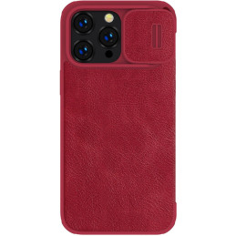 Nillkin Qin Leather Pro Case iPhone 14 Pro Max fotoaparato dangtelis Dėklas Apverčiamas dėklas raudonas