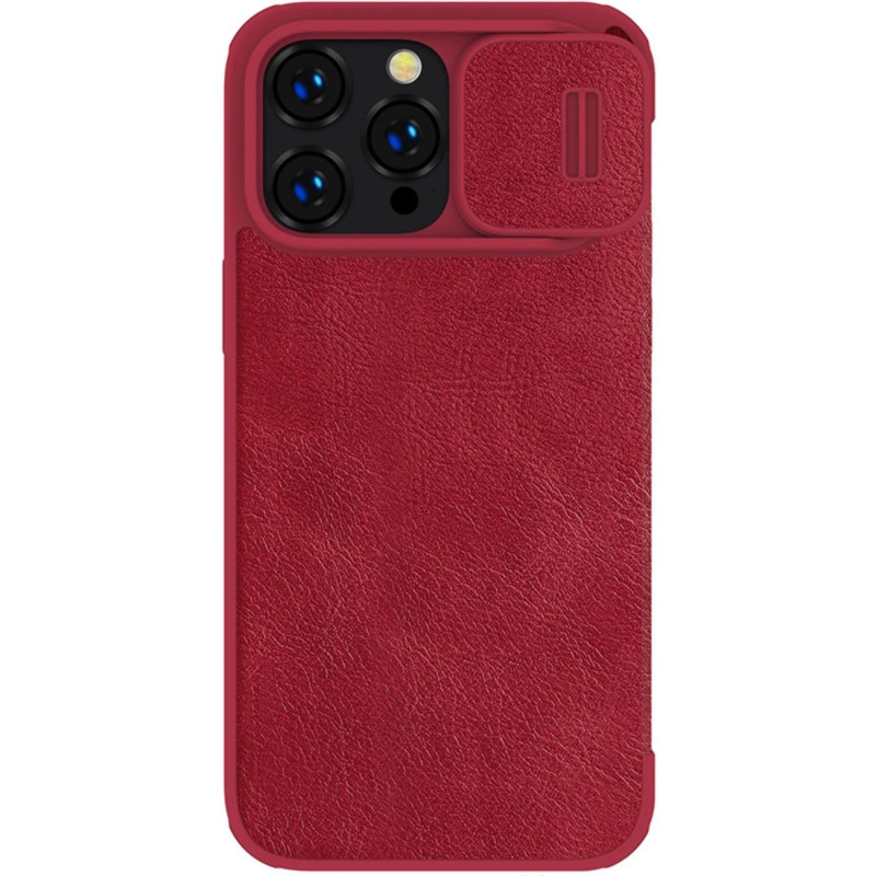 Nillkin Qin Leather Pro Case iPhone 14 Pro Max fotoaparato dangtelis Dėklas Apverčiamas dėklas raudonas