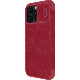 Nillkin Qin Leather Pro Case iPhone 14 Pro Max fotoaparato dangtelis Dėklas Apverčiamas dėklas raudonas
