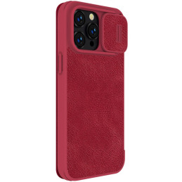 Nillkin Qin Leather Pro Case iPhone 14 Pro Max fotoaparato dangtelis Dėklas Apverčiamas dėklas raudonas