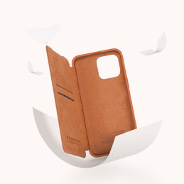 Nillkin Qin Leather Pro Case iPhone 14 Pro Max fotoaparato dangtelis Dėklas Apverčiamas dėklas raudonas