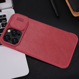 Nillkin Qin Leather Pro Case iPhone 14 Pro Max fotoaparato dangtelis Dėklas Apverčiamas dėklas raudonas