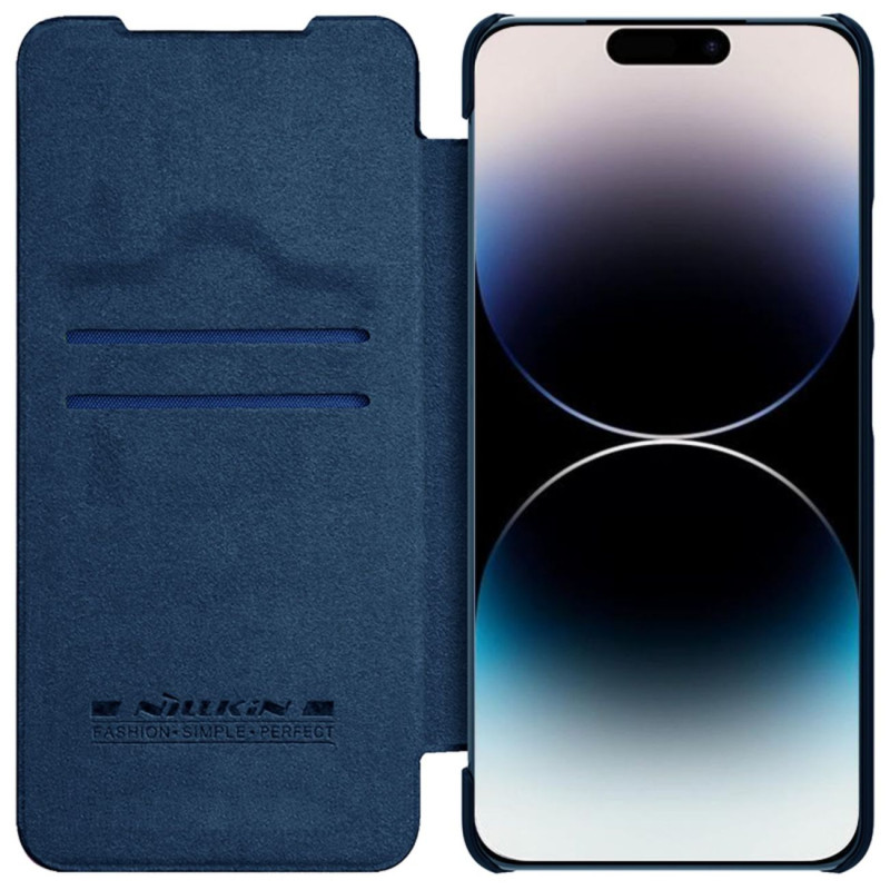 Nillkin Qin odinis profesionalus dėklas iPhone 14 Pro Max fotoaparato dėklas, dėklas, atverčiamas mėlynas dėklas