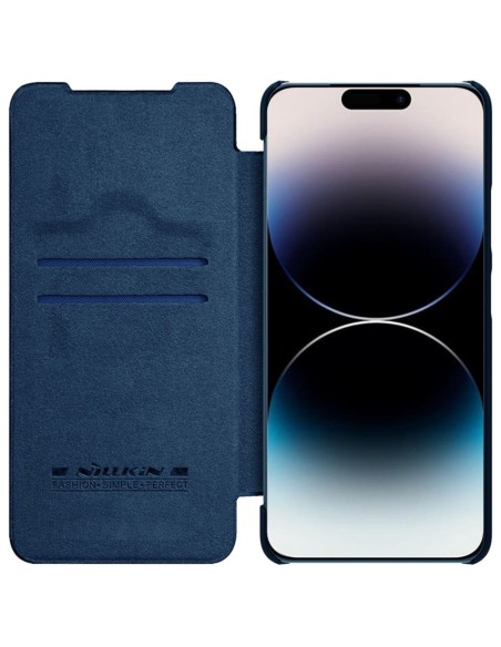 Nillkin Qin odinis profesionalus dėklas iPhone 14 Pro Max fotoaparato dėklas, dėklas, atverčiamas mėlynas dėklas