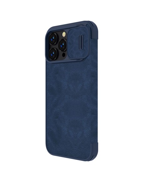 Nillkin Qin odinis profesionalus dėklas iPhone 14 Pro Max fotoaparato dėklas, dėklas, atverčiamas mėlynas dėklas