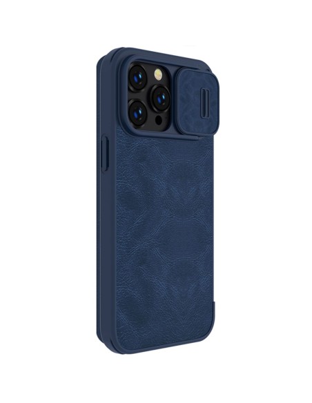 Nillkin Qin odinis profesionalus dėklas iPhone 14 Pro Max fotoaparato dėklas, dėklas, atverčiamas mėlynas dėklas