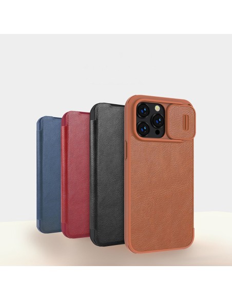 Nillkin Qin odinis profesionalus dėklas iPhone 14 Pro Max fotoaparato dėklas, dėklas, atverčiamas mėlynas dėklas