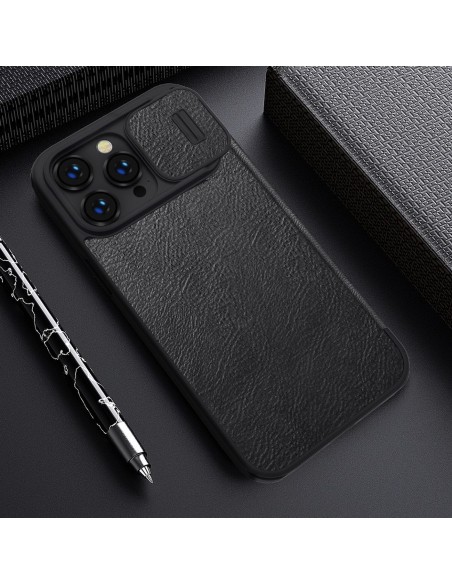 Nillkin Qin odinis profesionalus dėklas iPhone 14 Pro Max fotoaparato dėklas, dėklas, atverčiamas mėlynas dėklas