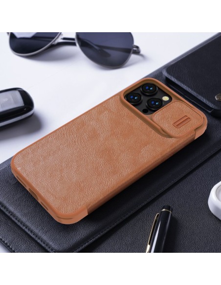 Nillkin Qin odinis profesionalus dėklas iPhone 14 Pro Max fotoaparato dėklas, dėklas, atverčiamas mėlynas dėklas