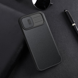 „Nillkin Qin Leather Pro Case iPhone 14 Plus“ fotoaparato dėklas, dėklas, atverčiamas juodas dėklas