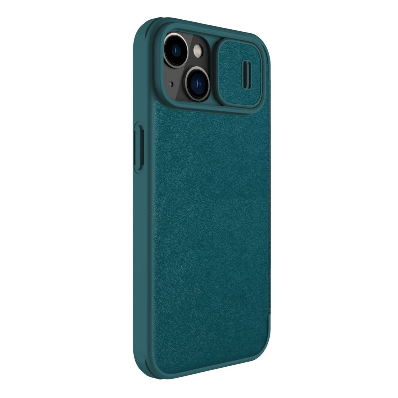 Nillkin Qin Leather Pro Case iPhone 14 Plus fotoaparato dangtelio dėklo dangtelio atverčiamas dėklas žalias