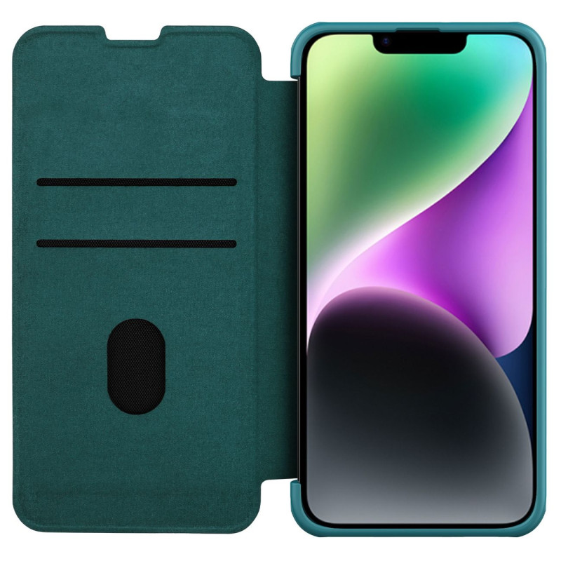 Nillkin Qin Leather Pro Case iPhone 14 Plus fotoaparato dangtelio dėklo dangtelio atverčiamas dėklas žalias