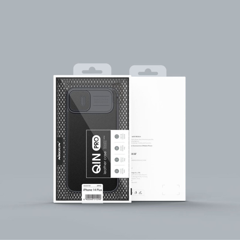 Nillkin Qin Leather Pro Case iPhone 14 Plus fotoaparato dangtelio dėklo dangtelio atverčiamas dėklas žalias