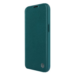 Nillkin Qin Leather Pro Case iPhone 14 Plus fotoaparato dangtelio dėklo dangtelio atverčiamas dėklas žalias