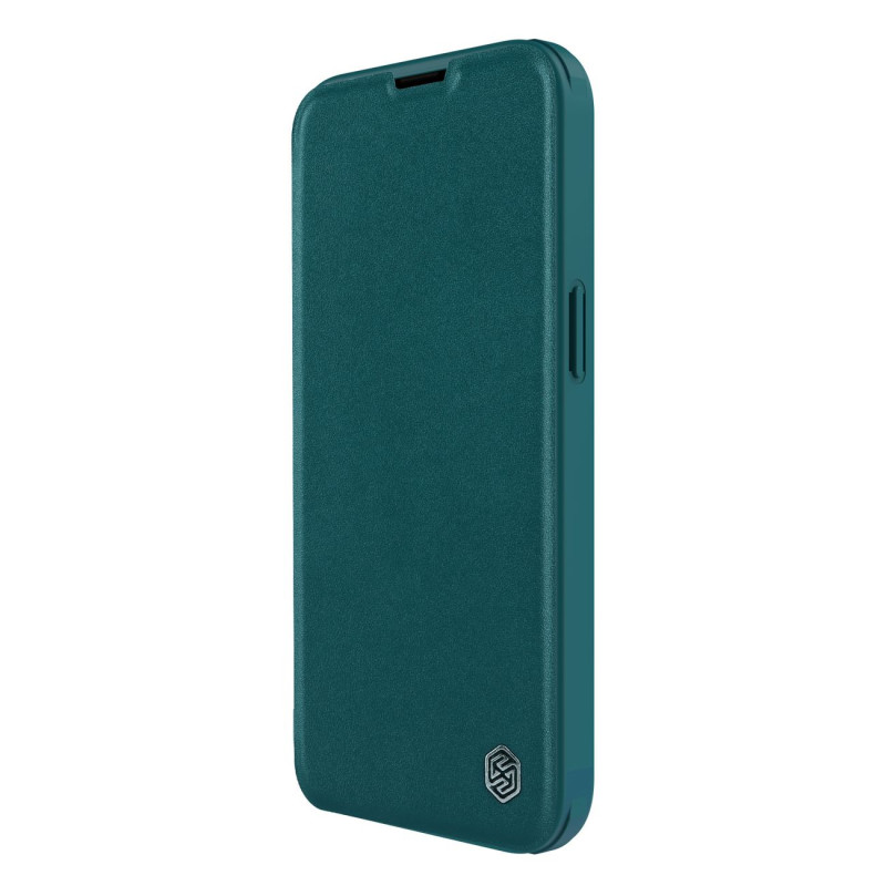 Nillkin Qin Leather Pro Case iPhone 14 Plus fotoaparato dangtelio dėklo dangtelio atverčiamas dėklas žalias