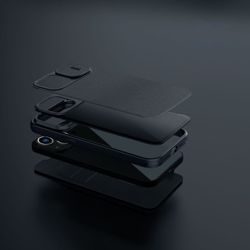 Nillkin Qin Leather Pro Case iPhone 14 Plus fotoaparato dangtelio dėklo dangtelio atverčiamas dėklas žalias