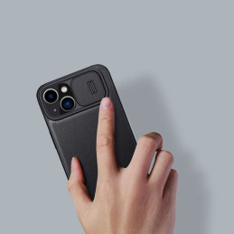 Nillkin Qin Leather Pro Case iPhone 14 Plus fotoaparato dangtelio dėklo dangtelio atverčiamas dėklas žalias