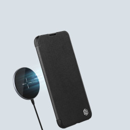 Nillkin Qin Leather Pro Case iPhone 14 Plus fotoaparato dangtelio dėklo dangtelio atverčiamas dėklas žalias