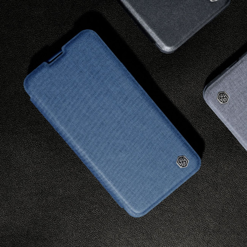 Nillkin Qin Leather Pro Case iPhone 14 Plus fotoaparato dangtelio dėklo dangtelio atverčiamas dėklas žalias