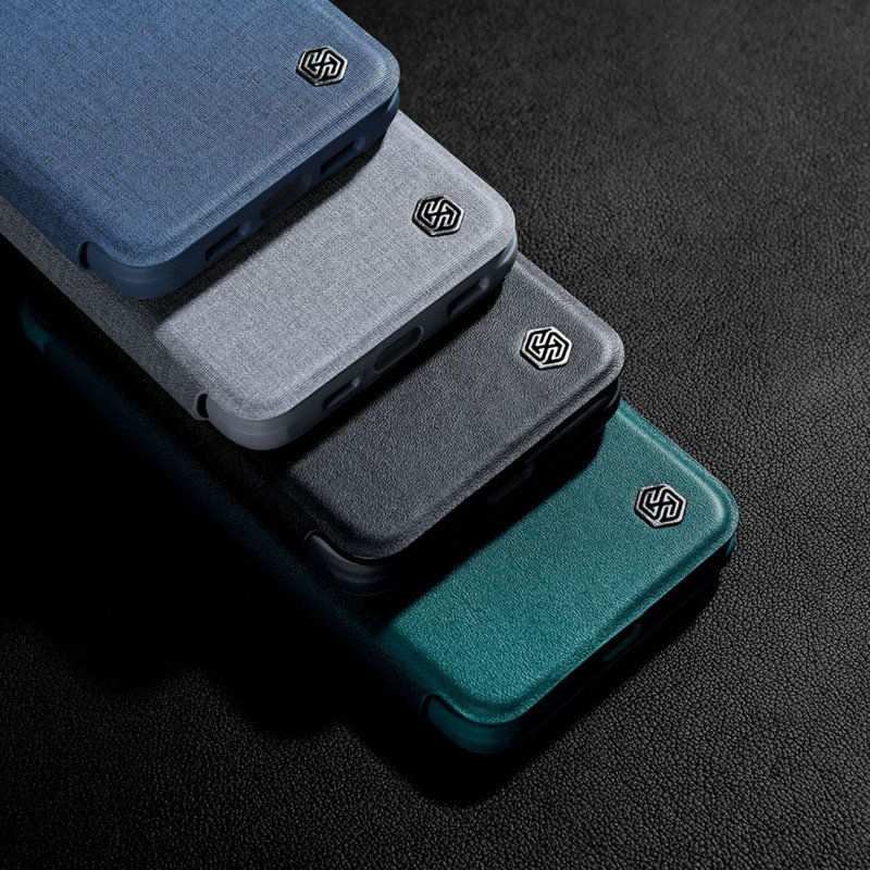 Nillkin Qin Leather Pro Case iPhone 14 Plus fotoaparato dangtelio dėklo dangtelio atverčiamas dėklas žalias