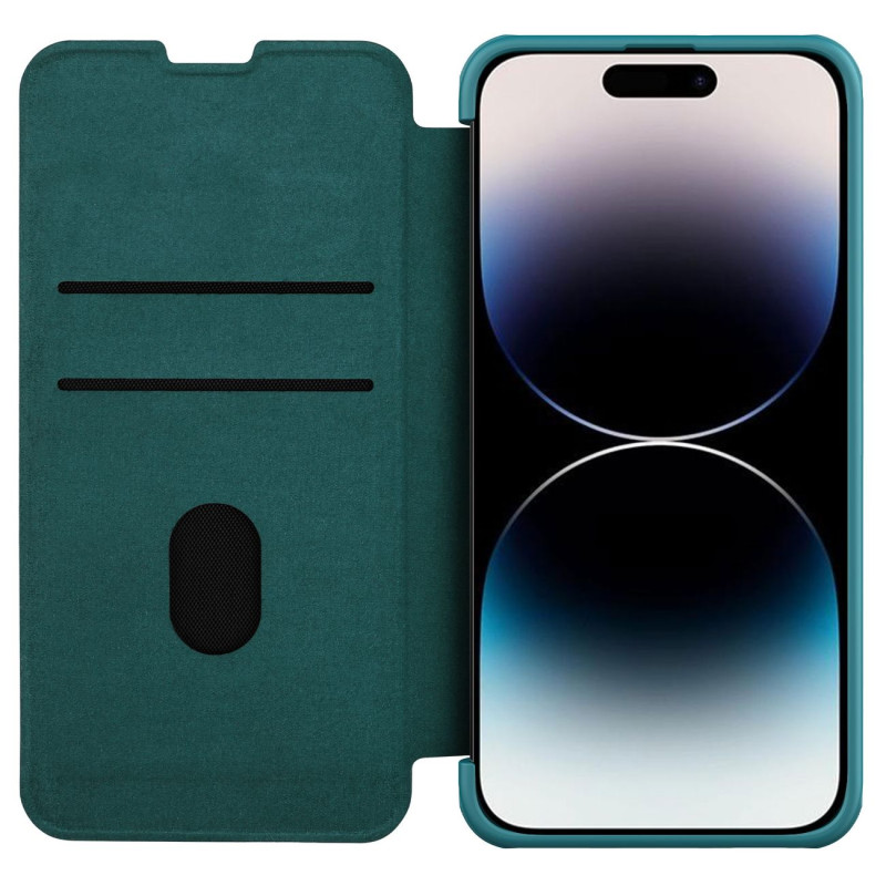 Nillkin Qin odinis Pro dėklas iPhone 14 Pro Max fotoaparato dangtelis dėklo dėklas Flip dėklas žalias