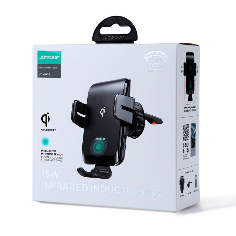 Automobilinis laikiklis su ventiliacinėmis grotelėmis su 15W Qi belaidžiu įkrovikliu