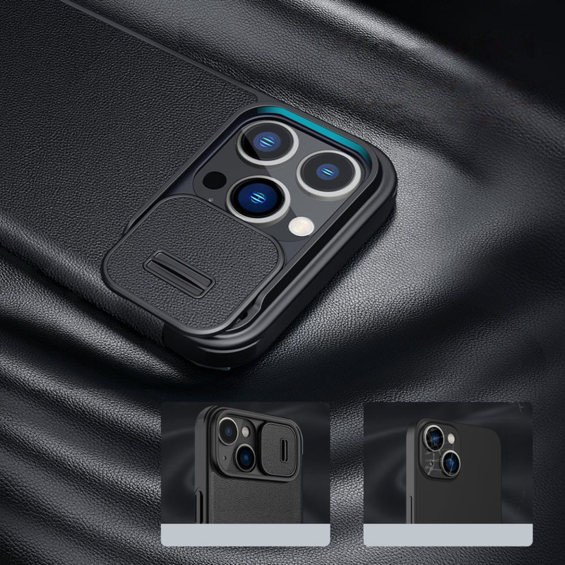 Nillkin Qin odinis Pro dėklas iPhone 14 Pro Max fotoaparato dangtelis dėklo dėklas Flip dėklas žalias
