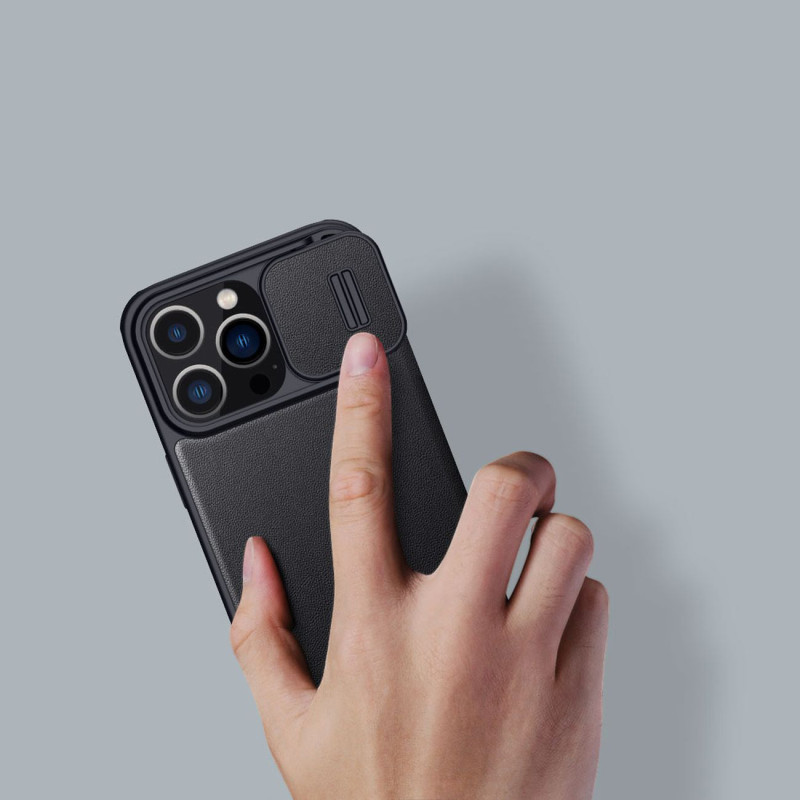 Nillkin Qin odinis Pro dėklas iPhone 14 Pro Max fotoaparato dangtelis dėklo dėklas Flip dėklas žalias