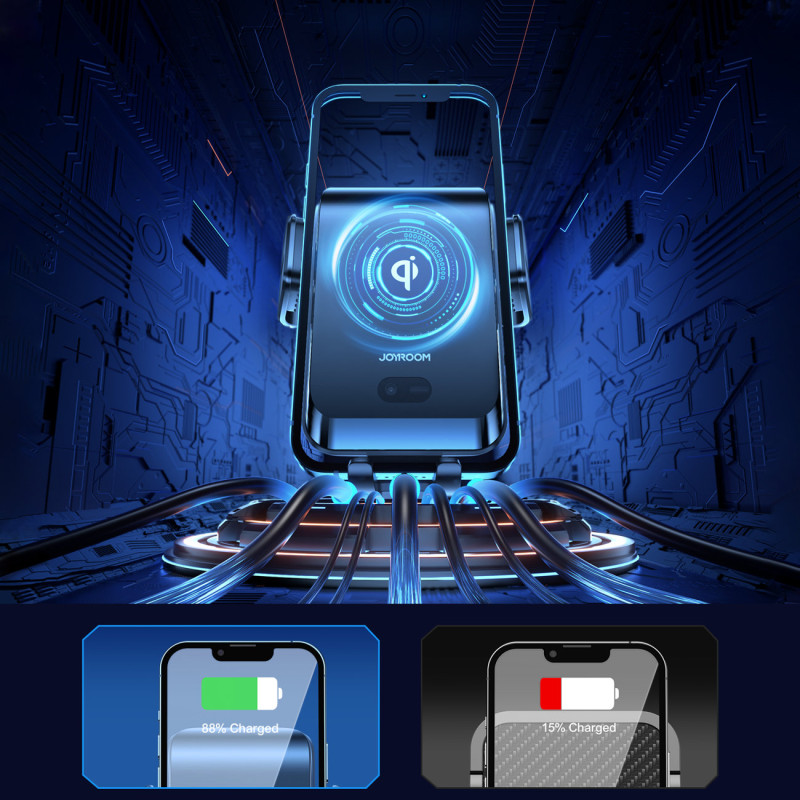 Automobilinis laikiklis su ventiliacinėmis grotelėmis su 15W Qi belaidžiu įkrovikliu